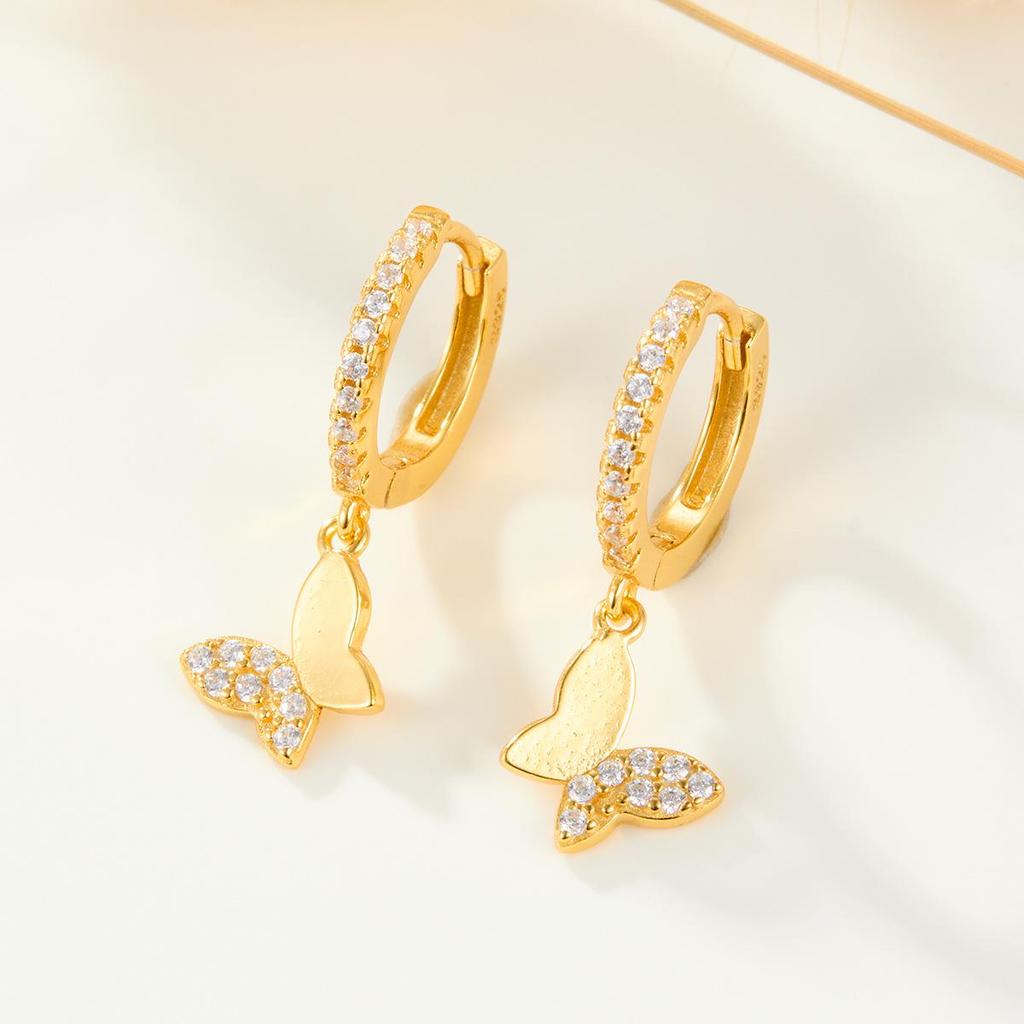 Butterfly S925 Sterling Silver Inlaid Zircon Earrings - Ins Niche Design for European & American Trends