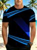 [Printed Design – Not Textured] Men's Digital Print T-Shirt, Black and Blue Contrast Color Crew Neck Fitness Short Sleeve Tee, Quick-Dry Compression
