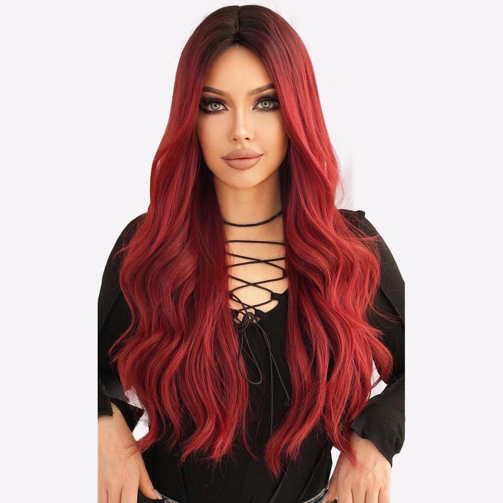 28" Burgundy Ombre Curly Wig - Heat Resistant Full Synthetic Hairpiece with Loose Body Waves & Natural Look