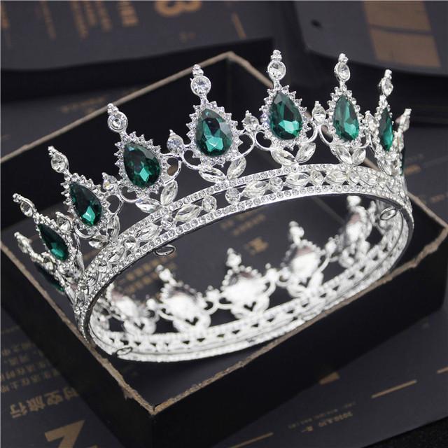 Teardrop Rhinestone Circle Princess Round Metal Crown Queen King Birthday Cake Tiaras Hair Jewelry Party Wedding Head Ornaments