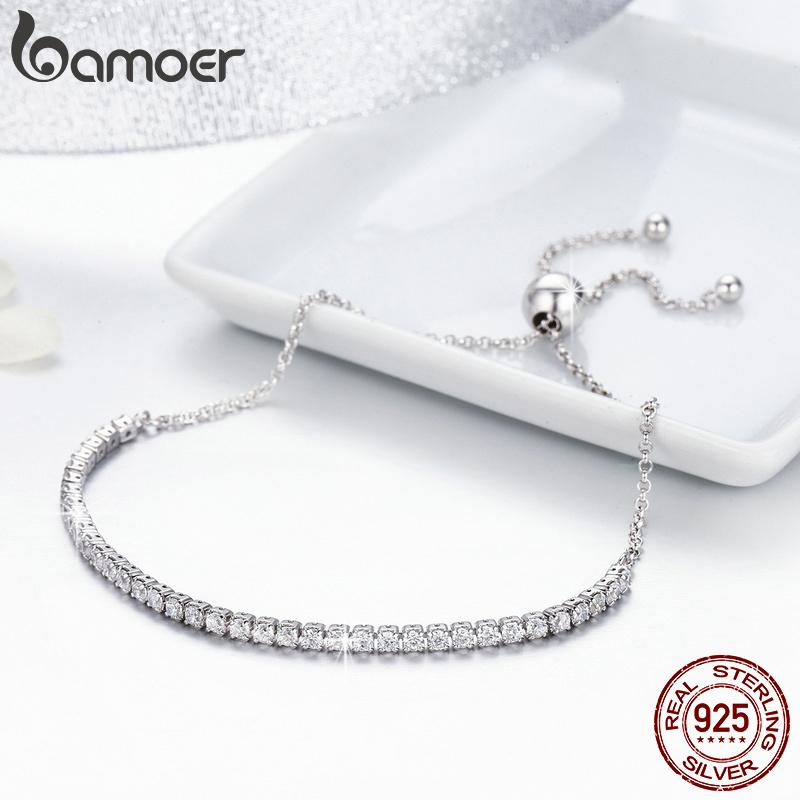 BAMOER Pulsera Clásica de Tenis Chapada en Oro de 18 Quilates con Circonita Cúbica para Mujer, Pulsera Ajustable con Deslizador de Plata 925, Joyería de Boda, Regalo