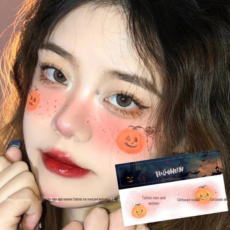 Halloween Kids' Waterproof Cartoon Tattoo Stickers - Cute Pumpkin, Ghost, and Skull Designs for Face Makeup