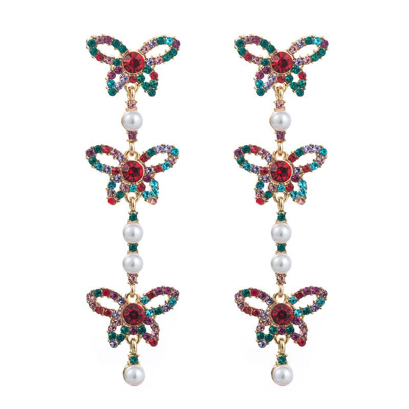 Women Long Drop Earrings Titanium Steel Alloy Pendant Earrings Acrylic Colorful Crystal Pearl Butterfly Geometric Ear Ornaments
