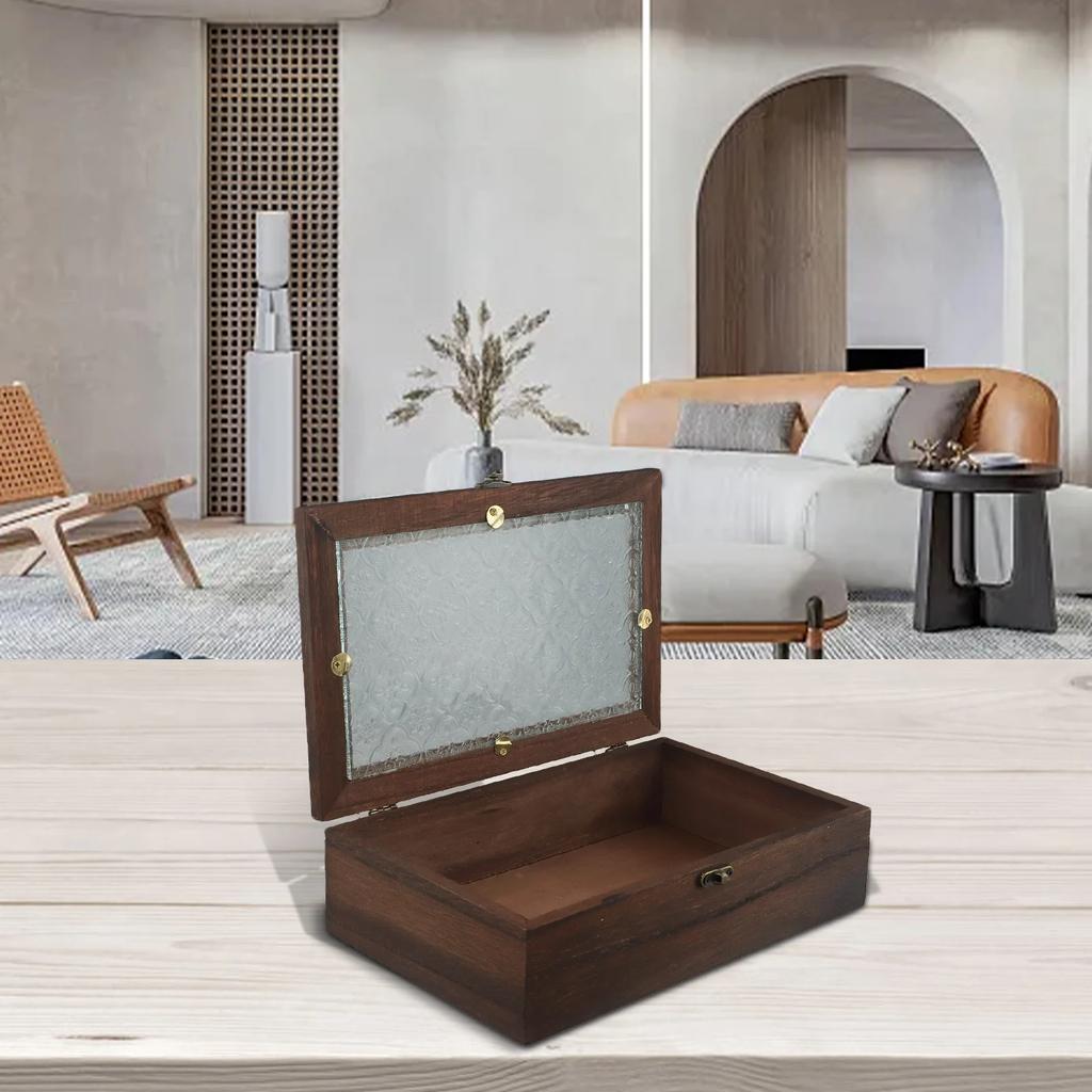 1 Stück Nordisch Retro Massivholz Begonienblume Glas Desktop Aufbewahrung Dekorative Box Holzbox Schminktisch Dekoration