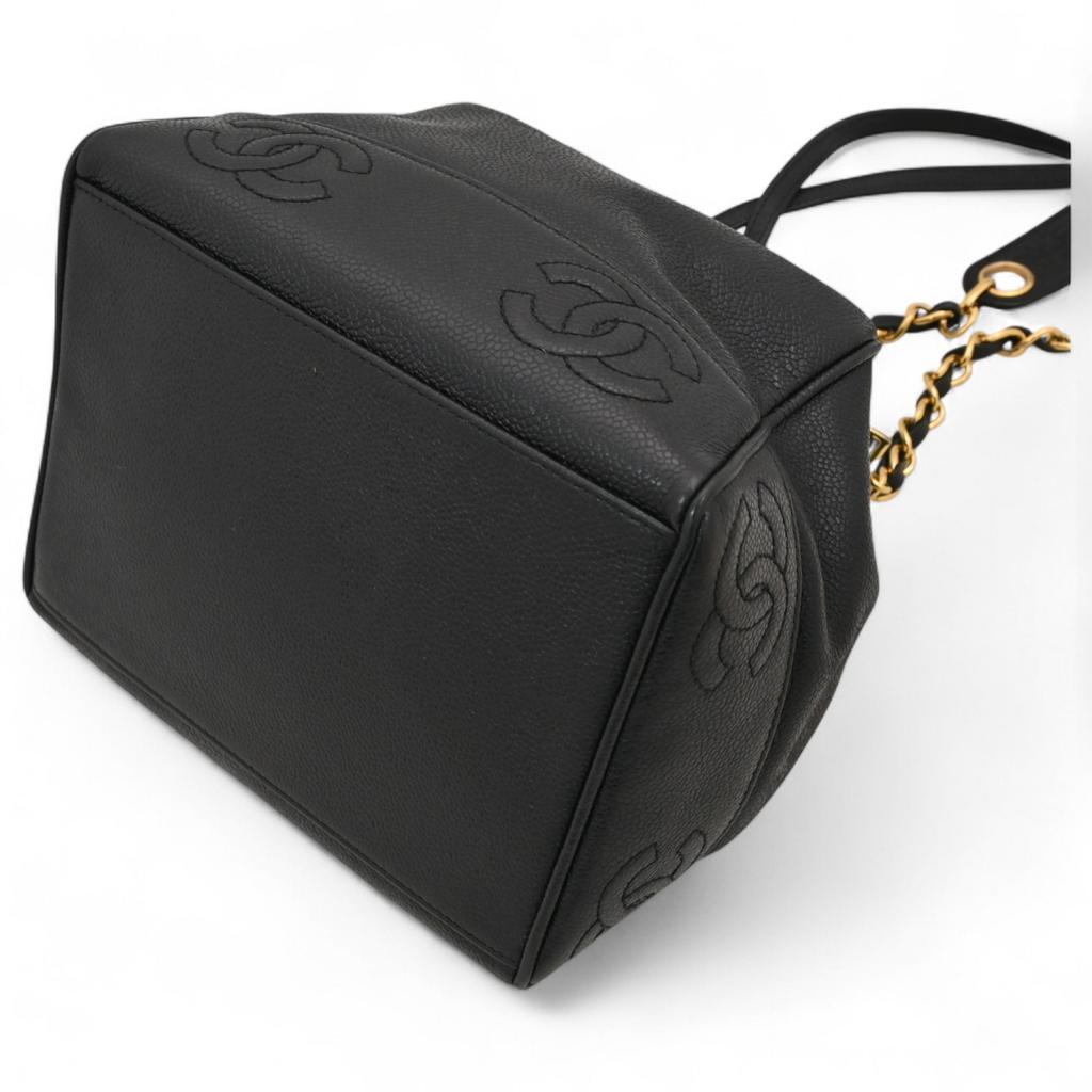 Auth CHANEL Drawstring Shoulder Bag Caviar Skin Coco Mark ch66170cc