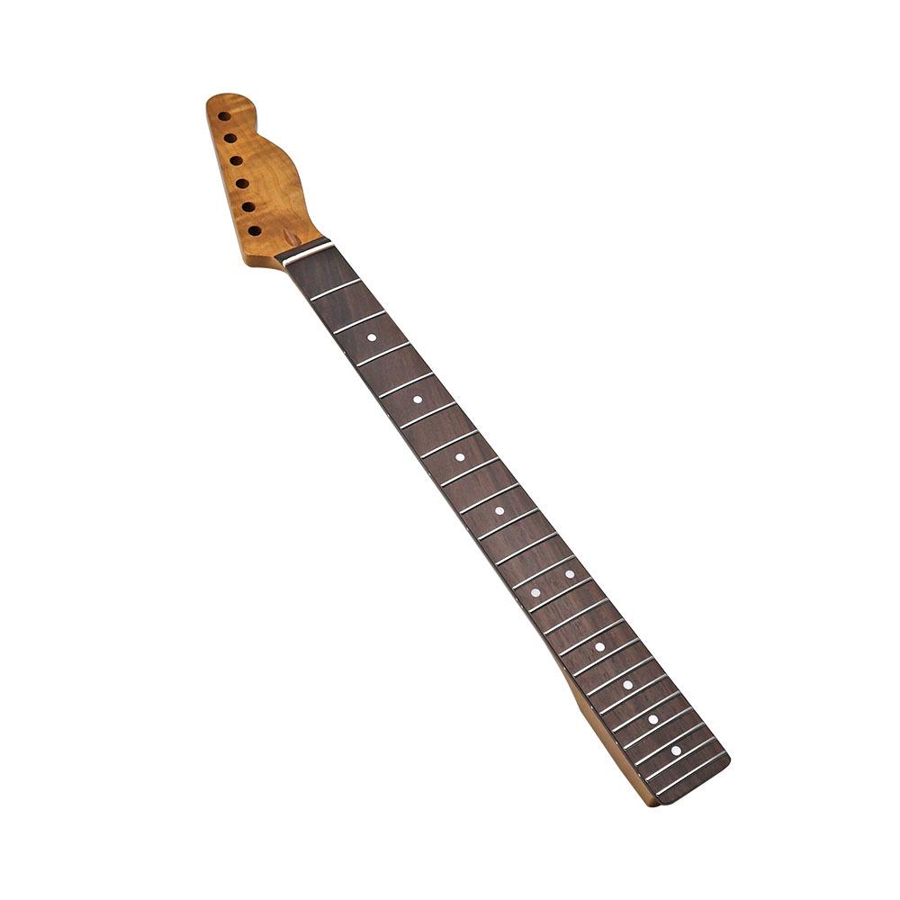 TL 6-String Right-Handed Electric Guitar Neck with 22 Frets, Tiger Stripe Maple, Roasted Paint, and AA Rosewood. Tiger Stripe Rosewood TL 22-Fret Neck