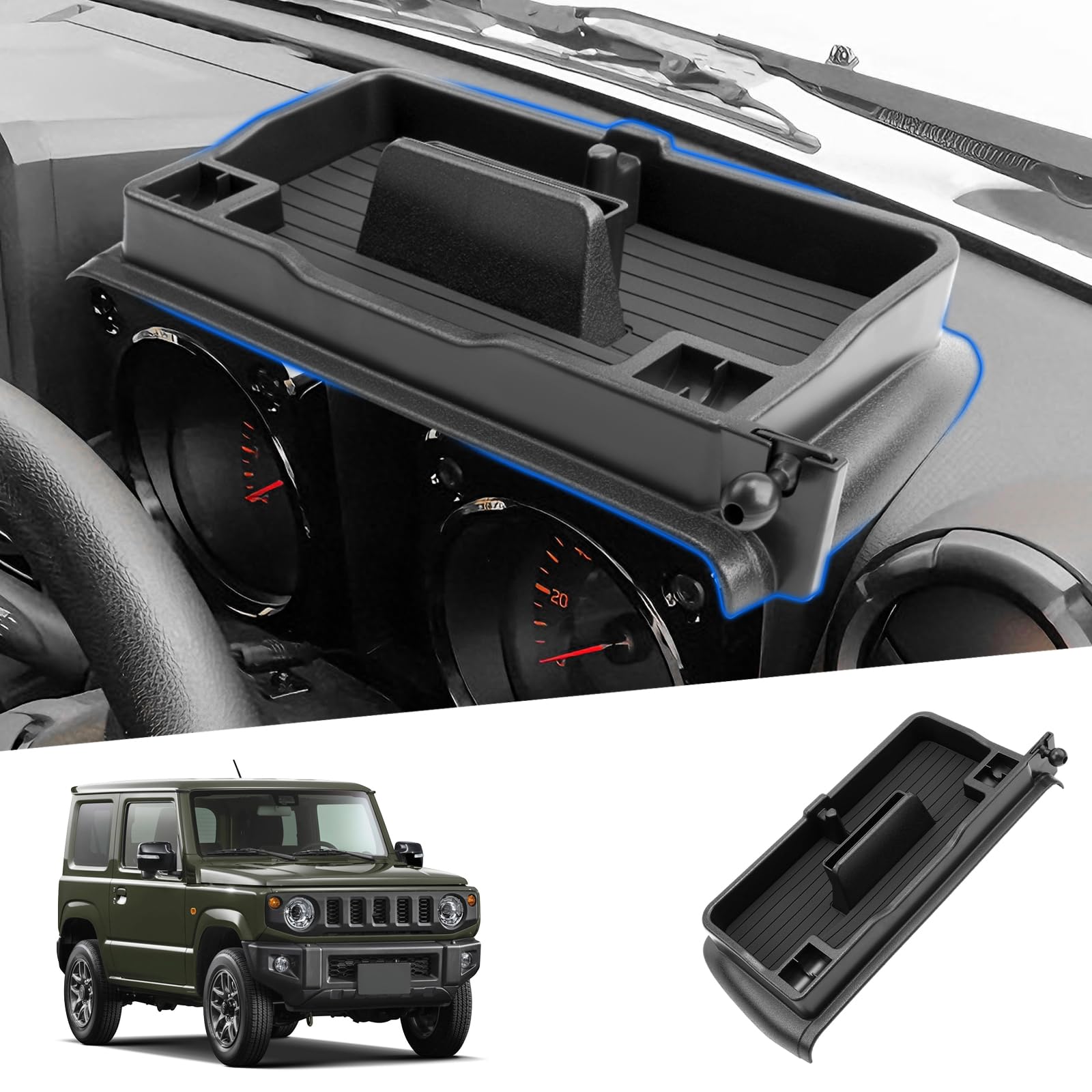 

SHAOHAO Suzuki New Jimny JB74W Dashboard Rear Storage Tray Storage Box with Smartphone Stand Adapter Small Item Compartment Easy Installation