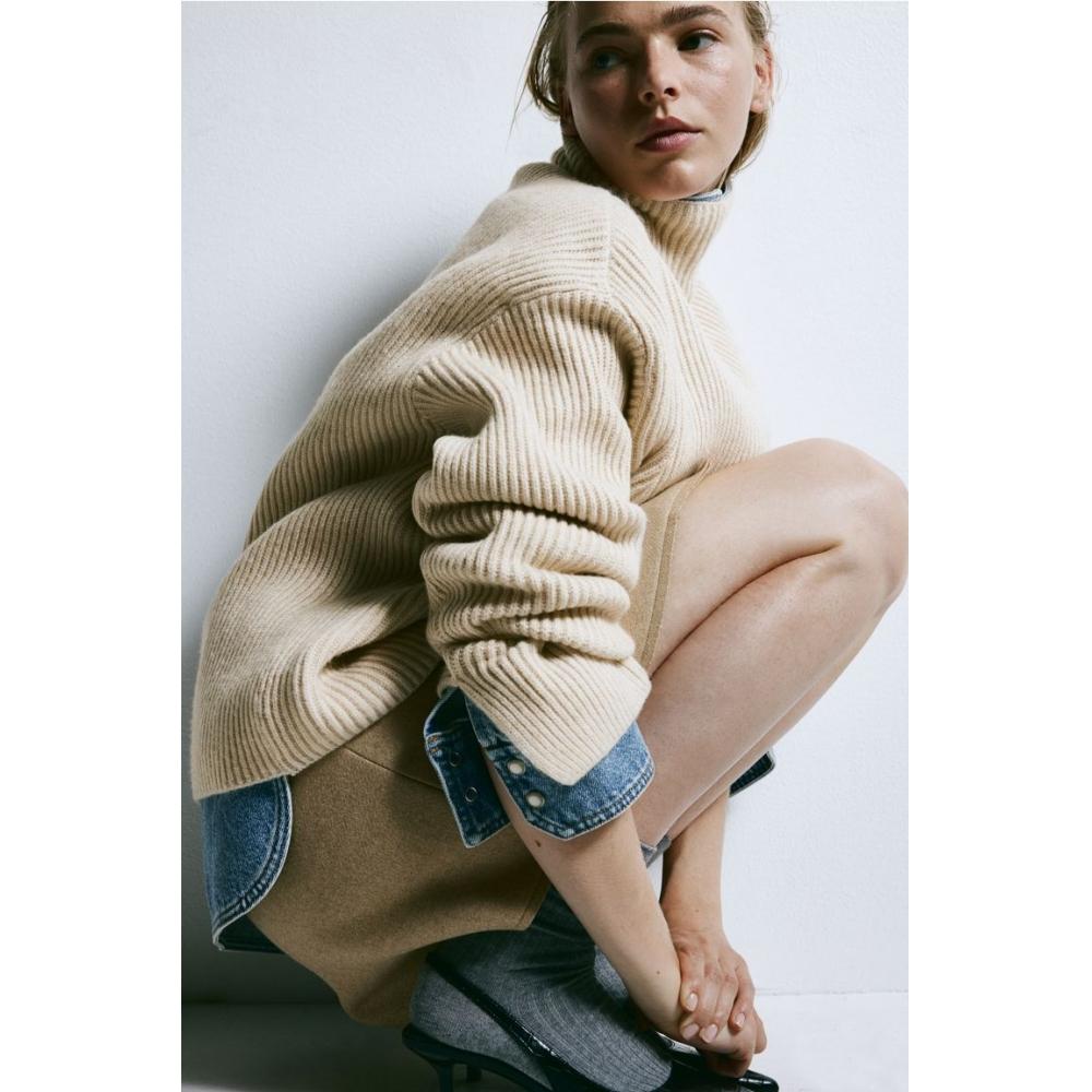 

H M rib knit turtleneck sweater light beige