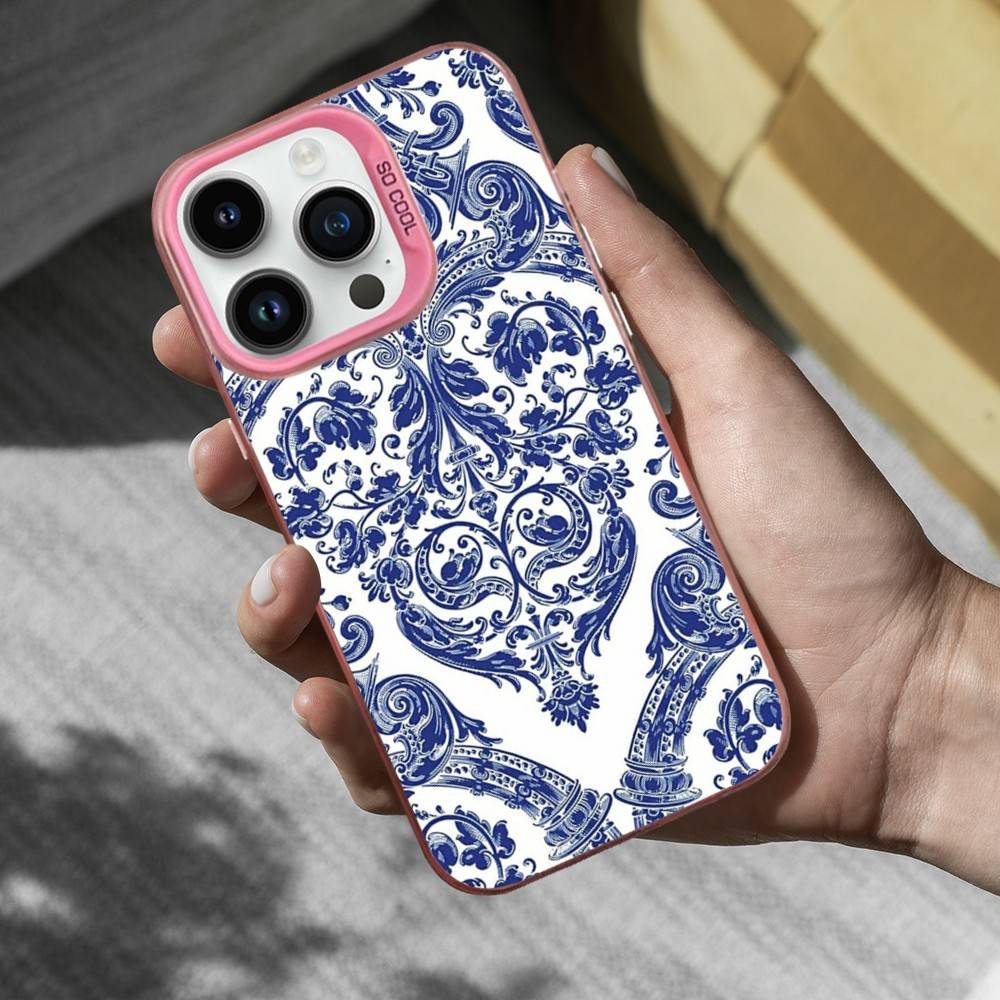 Blue White Porcelain Pattern Phone Case For iPhone 16,15,14,17,13,12,11,Mini,Pro,SE,XS,MAX Pink Matte Silicone Cover