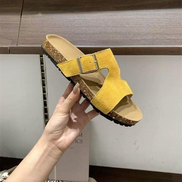 

Fashion Fashion Faux Suede Cork Slippers Women Summer Non Slip Beach Slides Sandals Woman Open Toe Comfort Unisex Home Shoes Plus Size 43 жёлтый
