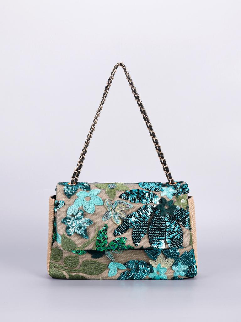 Embroidery sequined shoulder bag summer new niche woven straw bag high-end large-capacity armpit bag