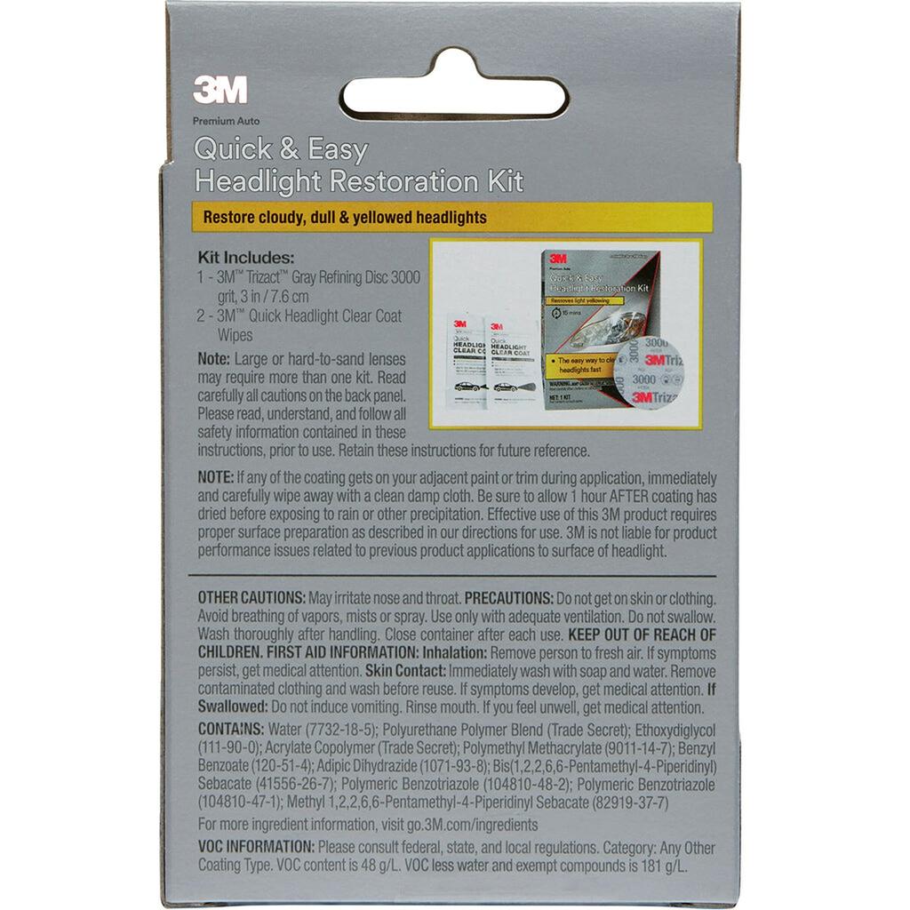 3M Headlight Restoration Kit Quick and Removes Yellowing In 15 39193 - Easy, Minutes, (1 Kit)