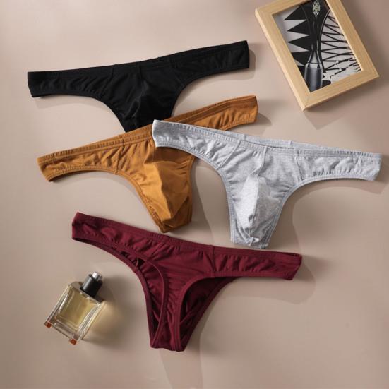Xiaobudian Men Thong, Low-Waisted T-Shaped Cut Briefs, U Convex Supportive Pouch Panties, Elastic Fit No Slip Lightweight Underwear for Daily Wear