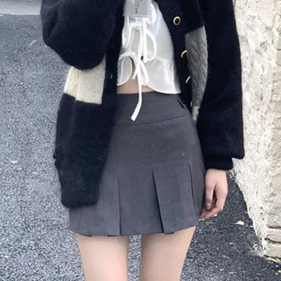Vintage šedá skladaná sukňa Dámske Kawaii Minisukne s vysokým pásom Škola kórejskej módy Uniforma Harajuku Streetwear Spring