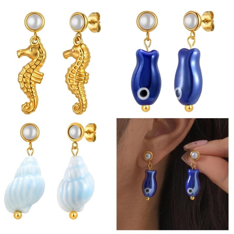 Trendy Drop Earrings For Women Girls Featuring Marine Life Design Dangle Ear Studs Comfort Fit Jewelry Gift
