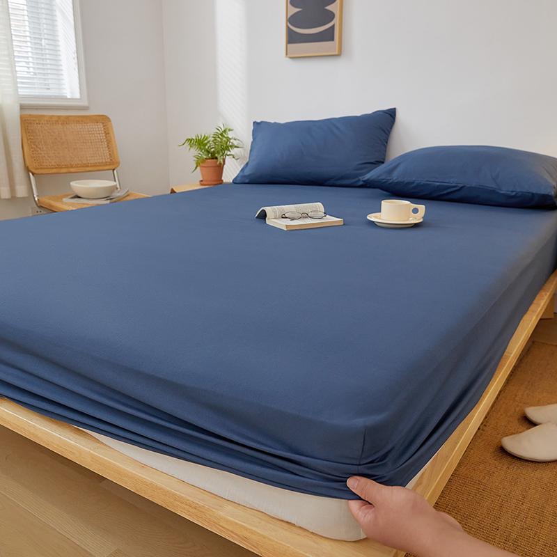 

Washed Cotton Bed Fitted Sheet with Elastic Bands Non-slip Adjustable Mattress Covers for Double King Queen Bed 140/160/200cm 2xPillowcase NOSHEET