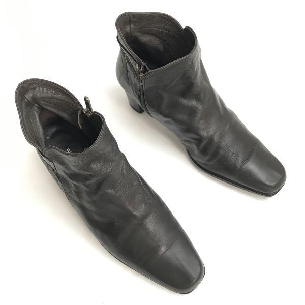 Ginza Washington Japan leather side zip short boots 23 dark brown heel(USED)