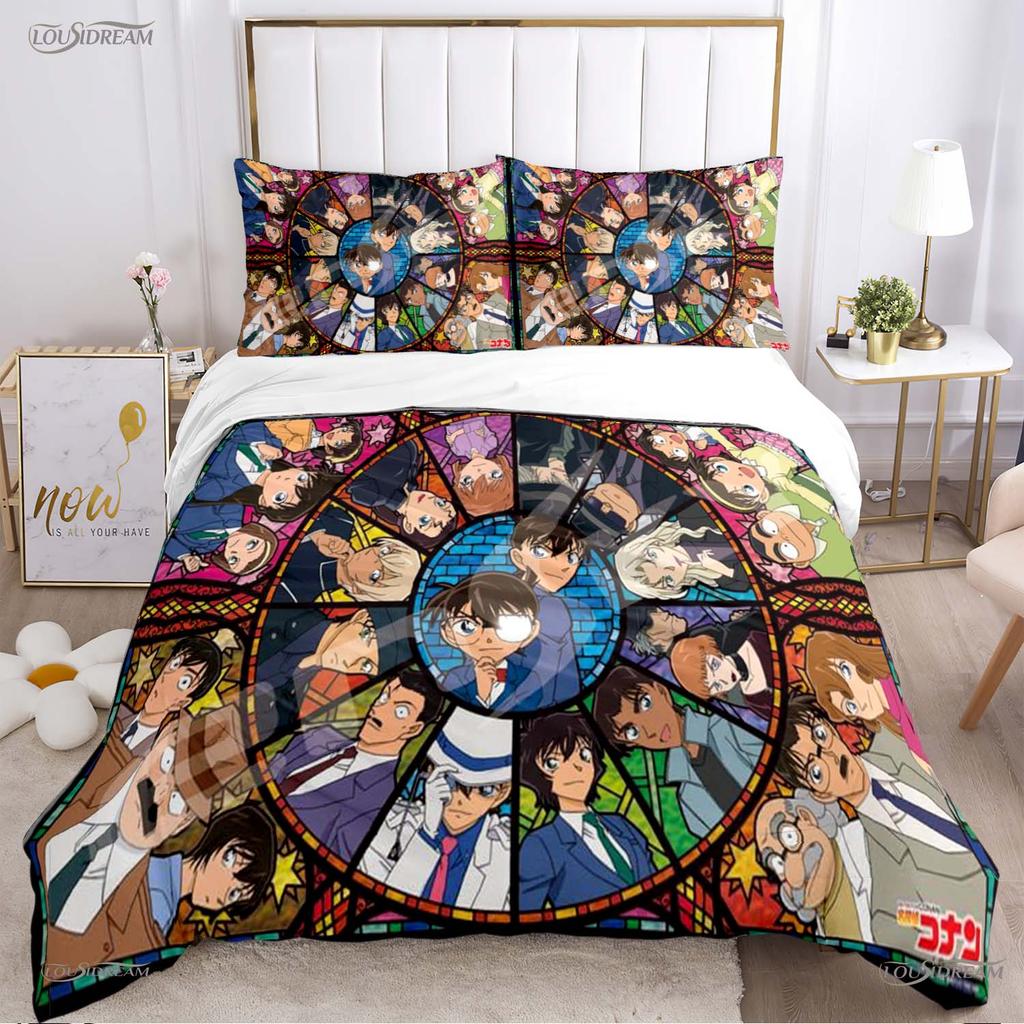 Detect Conan carton anime All Season Duvet Cover Comforter Bedding Set Soft Quilt Cover and Pillowcases Single/Double/Queen/King