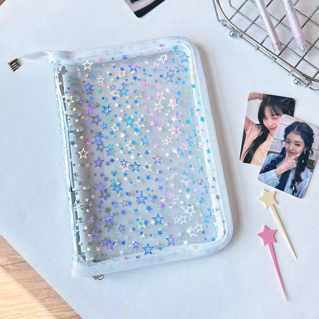 Ins Style A5 Laser Star 6-Hole PVC Loose-Leaf Zipper Binder: Planner, Photo Album, Card & Jewelry Storage