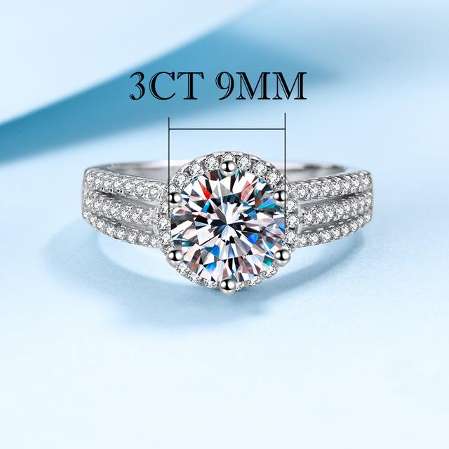 2CT 3CT 9MM Moissanite Silver Ring with Certificate S925 Jewelry Wedding Party Woman Gift