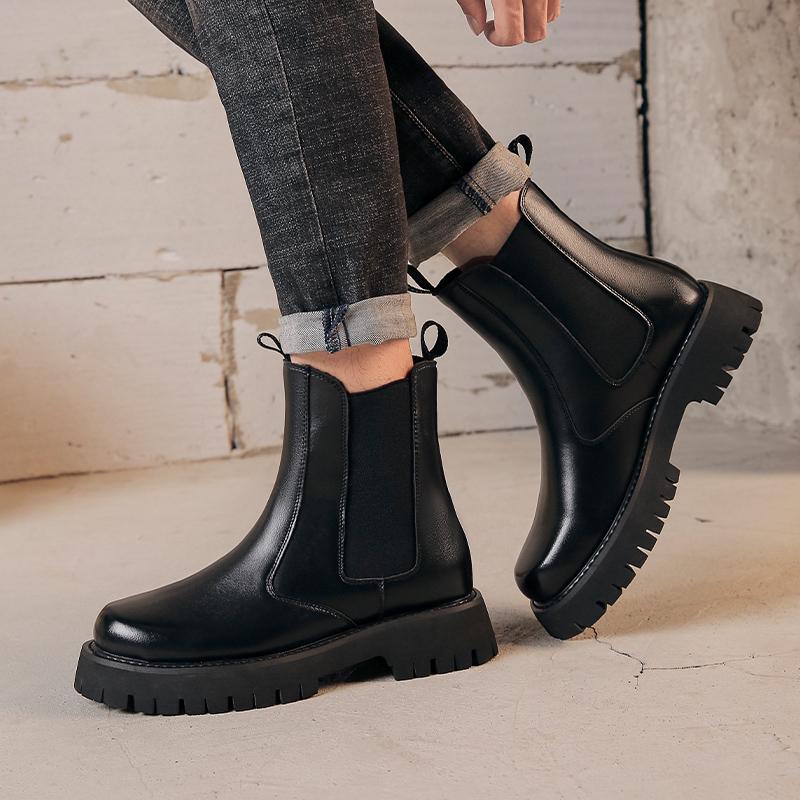 plus size mens casual high chelsea boots black autumn winter shoes cowboy natural leather boot handsome platform long botas mans