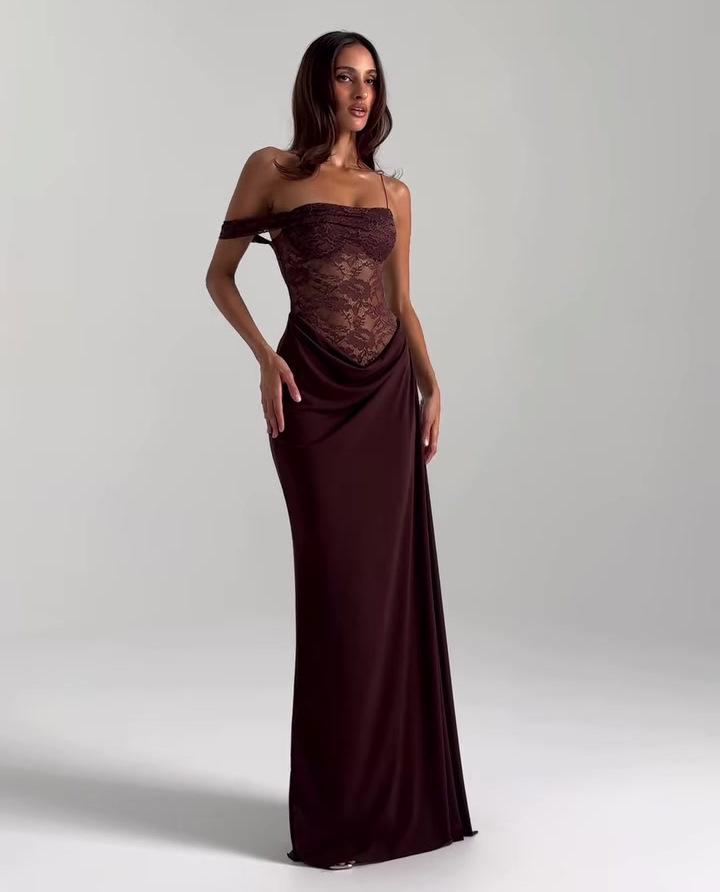2025 Off-Shoulder Lace Strapless High-Waist Hollow Long Solid Dress