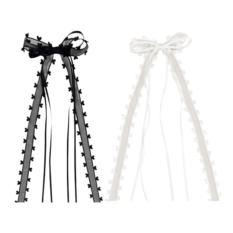Long Ribbon Bowknot Lace Hair Clip Heart Trim Hairpin Women Barrettes Ponytail Holder for Lady Girl Hair Styling Clip