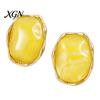 Gift for Her on Birthday 1 Pair Natural Healing Stone Stud Earrings Women, Gold Lightweight Daily Wear Plated Oval Resin Earrings, Faux Crystal