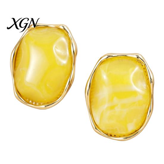 Gift for Her on Birthday 1 Pair Natural Healing Stone Stud Earrings Women, Gold Lightweight Daily Wear Plated Oval Resin Earrings, Faux Crystal