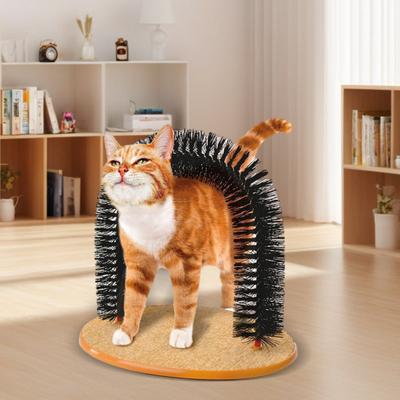 Katzen Selbstpflege Spielzeug Bogen Pflegebürste mit Starker Kratzmatte Katzenkratzer und Körpermassagegerät Selbstpfleger für Wohnungskatzen Massage