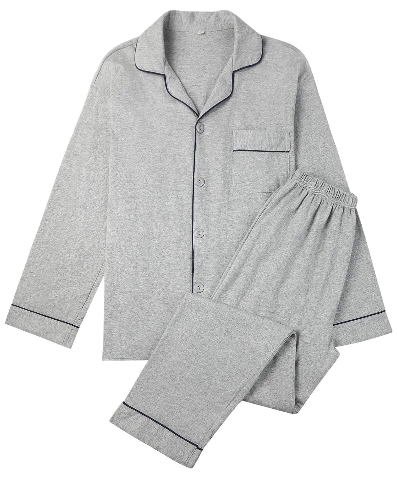 

Lecone С длинным рукавом Весна Открытая Приталенная Однотонная Удобная Идеально для больницы и и Зимы Мужская пижама, 100% хлопок, Домашняя одежда, Спереди, Воротник,