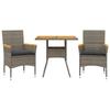 VidaXL Ensemble à manger de jardin et coussins 3 pcs gris rotin acacia, ensemble de salle à manger d'extérieur, meuble de 3278699