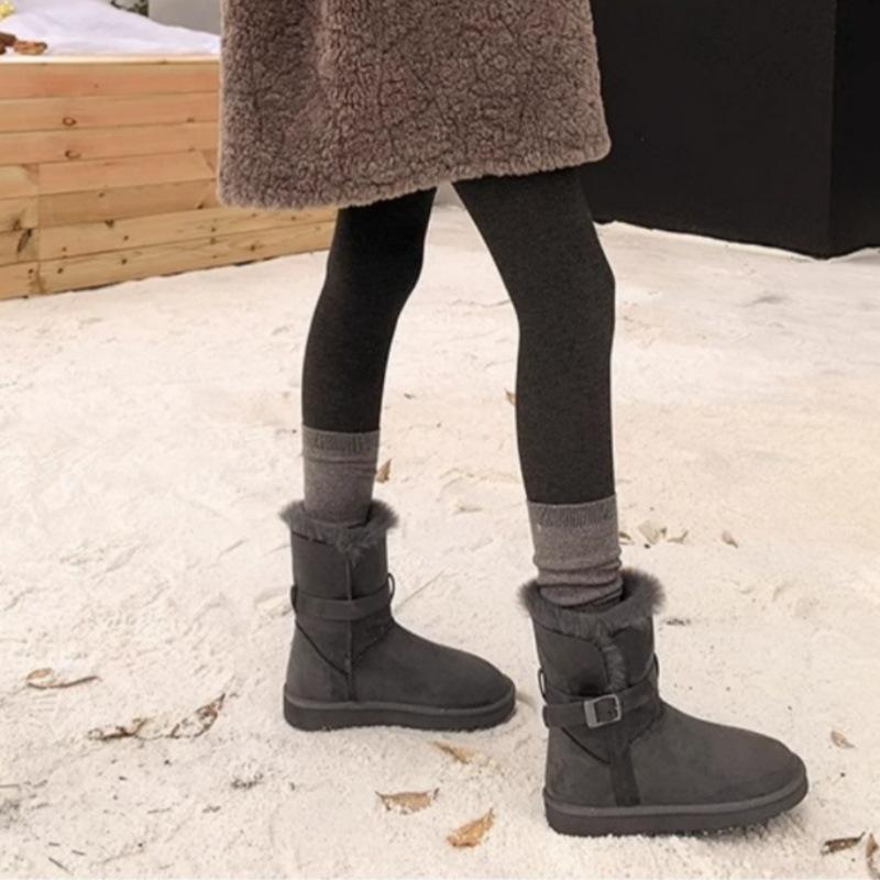 Tall boots, warm cotton shoes, Northeast snow boots, women's winter piled and thickened gray thick-soled heightening fluffy short boots
