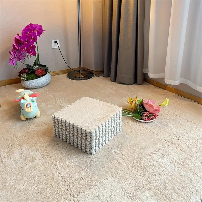 10Pcs Carpet Squares Puzzle Floor Mat Plush Interlocking Carpet Tiles Fluffy Area Rugs Protective Floor Tiles Exercise Play Mat