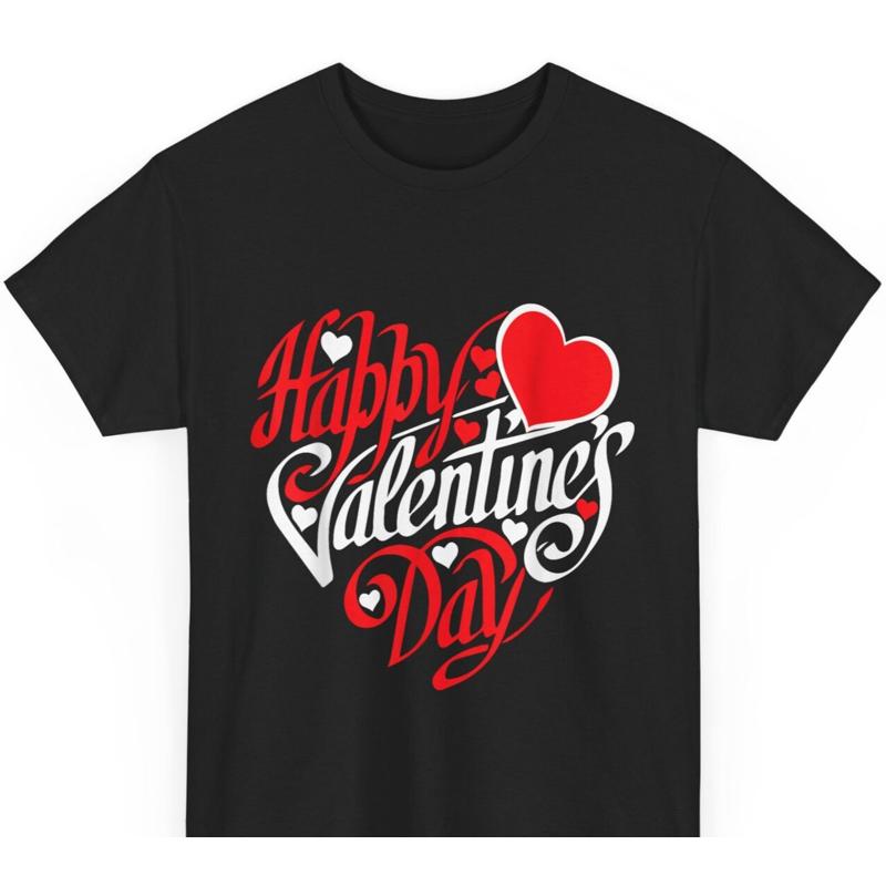Happy Valentine s Day T Shirt Romantic Heart Design Unisex Heavy Cotton Tee S