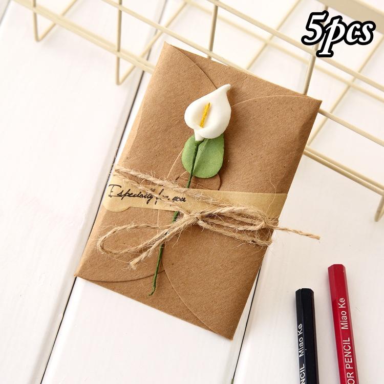 

5Pcs Vintage Dried Flowers Greeting Card Handmade Blank Note Card Thank You Cards with Envelopes Wedding Party Invitation Card 5pcs
