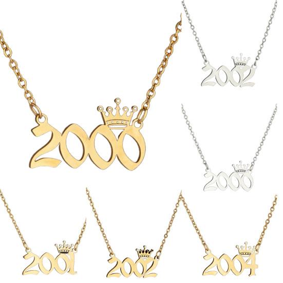 Pandantiv Număr Colier An Coroană Oțel Inoxidabil Lanț Exquis Colier Femei Cadou de Ziua de Naștere