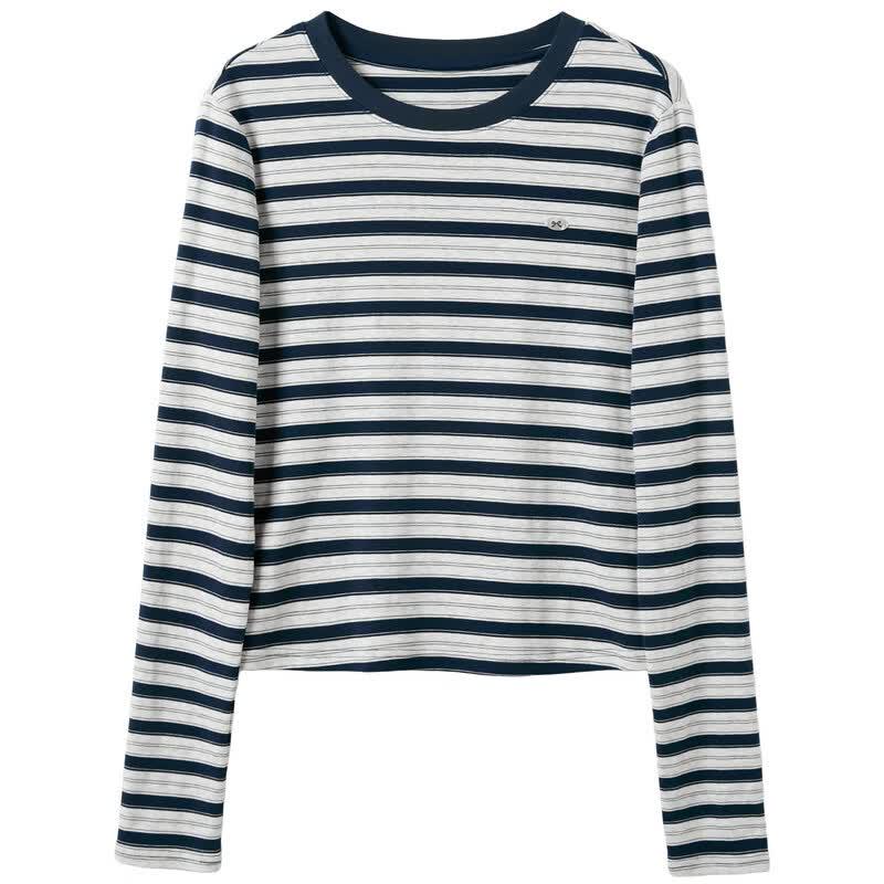 Women's Striped Long Sleeve Round Neck Slim Fit T-Shirt
