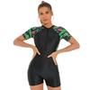 Costume da bagno sportivo intero con cerniera europeo e americano da donna a maniche corte per il surf