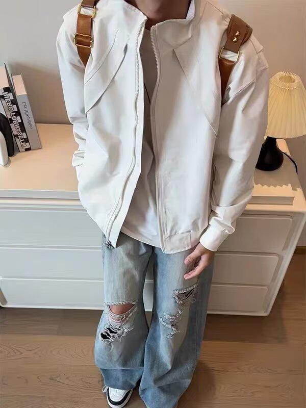 Men s American Deconstructed Patchwork Pilot Jacket - Trendy Spring/Autumn Outdoor Wear XL