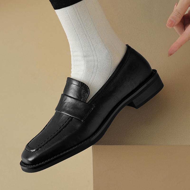 Black Low Heels Loafers Shoes For Women Brand Designer Slip On Women's Short Heeled Footwear Oxfords Shoes Lady 2025 Spring New