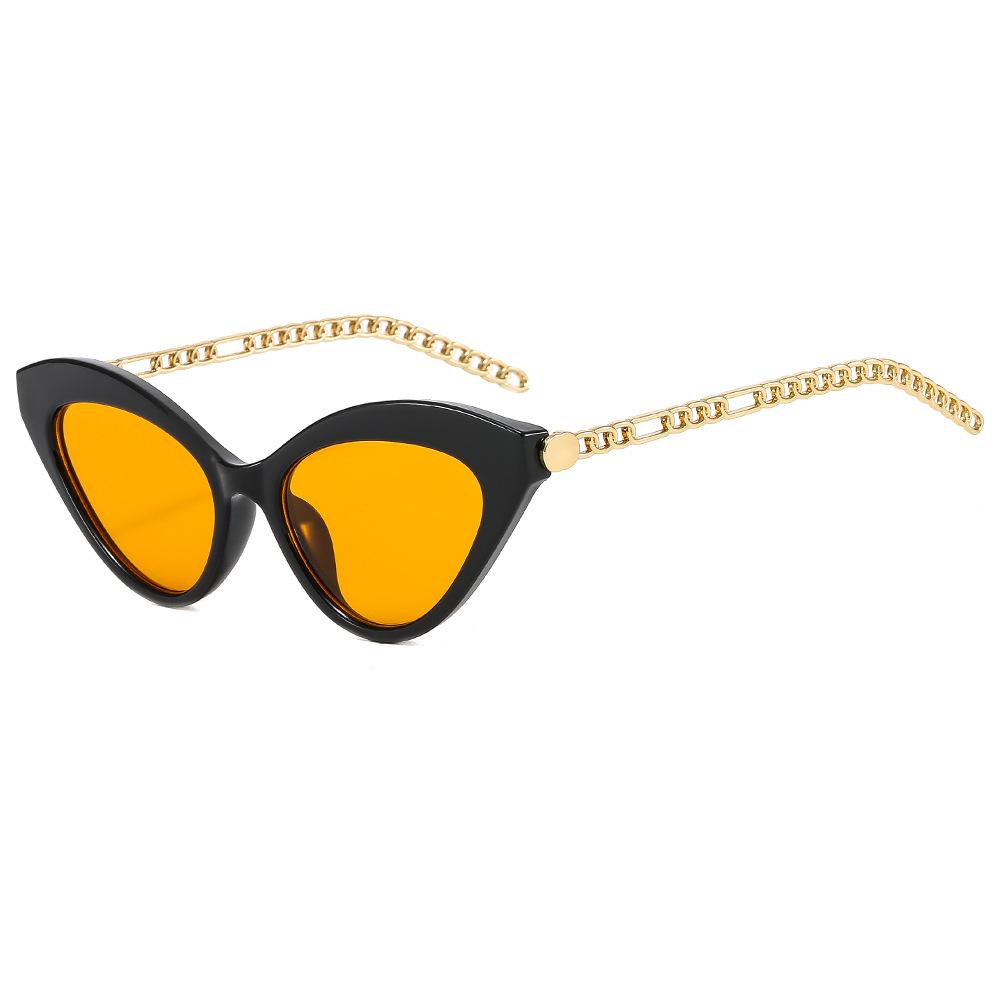 Retro Fashion Striped Cat Eye Women Sunglasses Luxury Brand Metal Chain Design Trendy Personality Men Sun Glasses UV400 as  picture