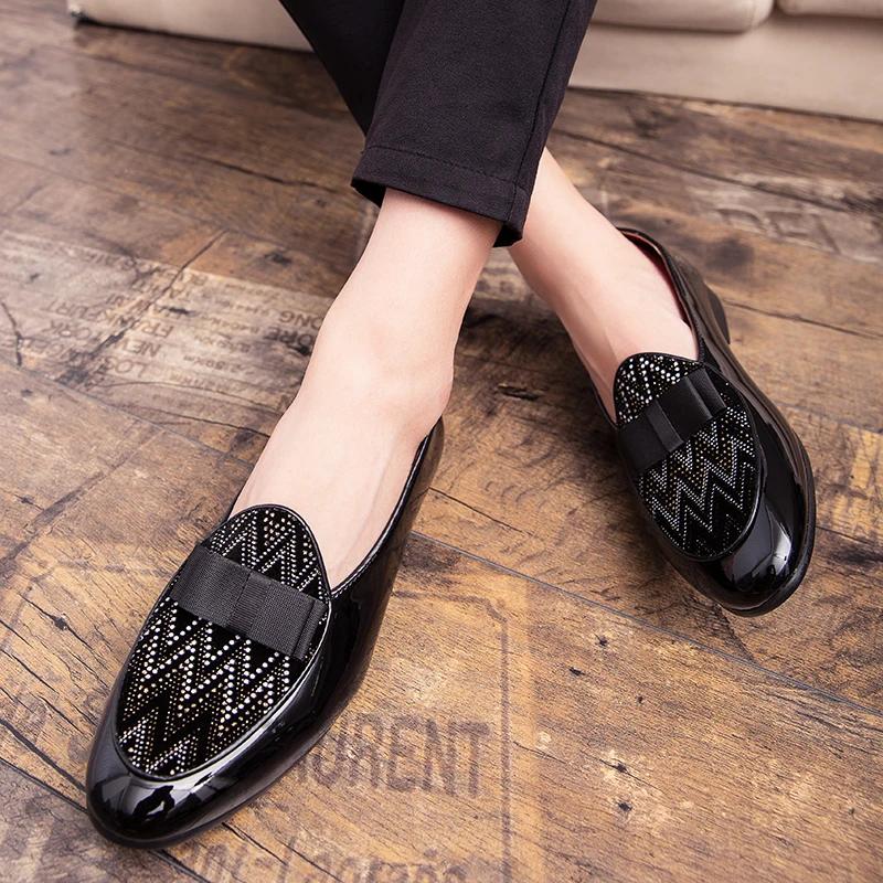 British Men's Charm Bowite Dress Men Oxford Shoes Man Luxury Male Black Moccasins Wedding Prom Shoes for Men