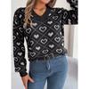 Women's Autumn and Winter Sweet Color Collision Love Lantern Sleeve Pullover Sweater