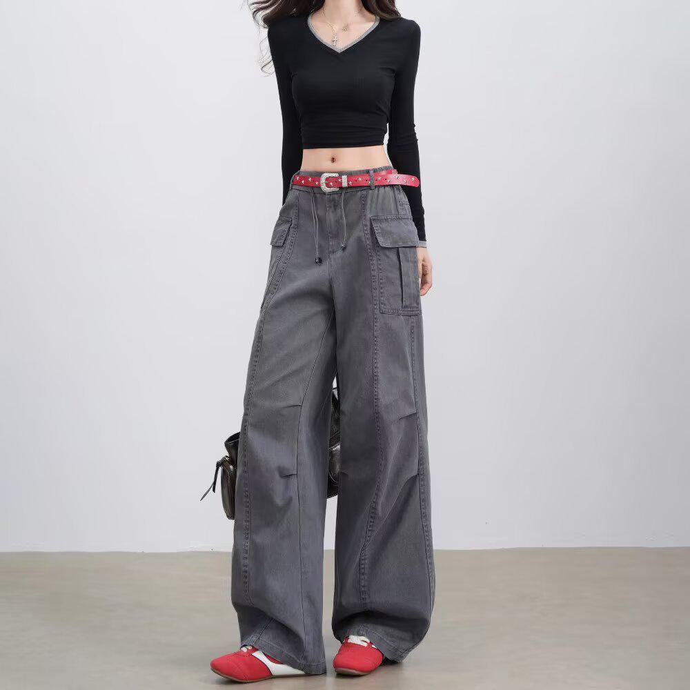 

Women s Korean-Style Trendy Cargo Pants: Versatile, Lightweight, High-Street Fashion for Spring/Summer M серый