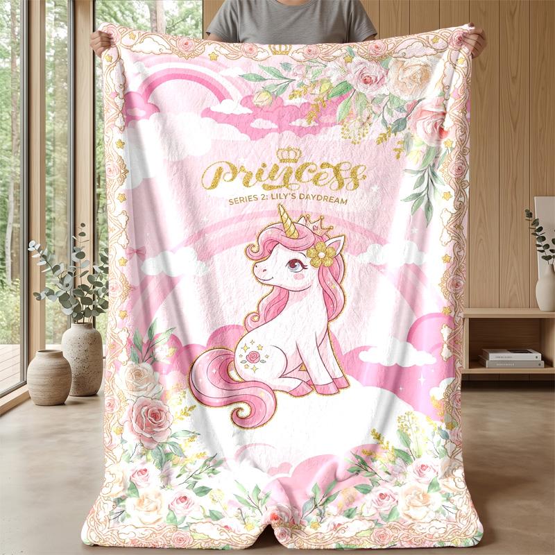 Pink Unicorn with Hearts Theme blanket Lightweight Warm Flannel Blanket Decorative Throw Blanket for Home Decoration