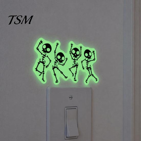 Spooky Room Decorations for Kids Halloween Light Switch PVC Sticker, Glow in The Dark Skeleton No Residue Wall Stickers Decal, Luminous Sticker Living