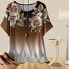 Women's Casual Loose Spring Shirt Women's Short Sleeve Flower Splicing Printed Tops