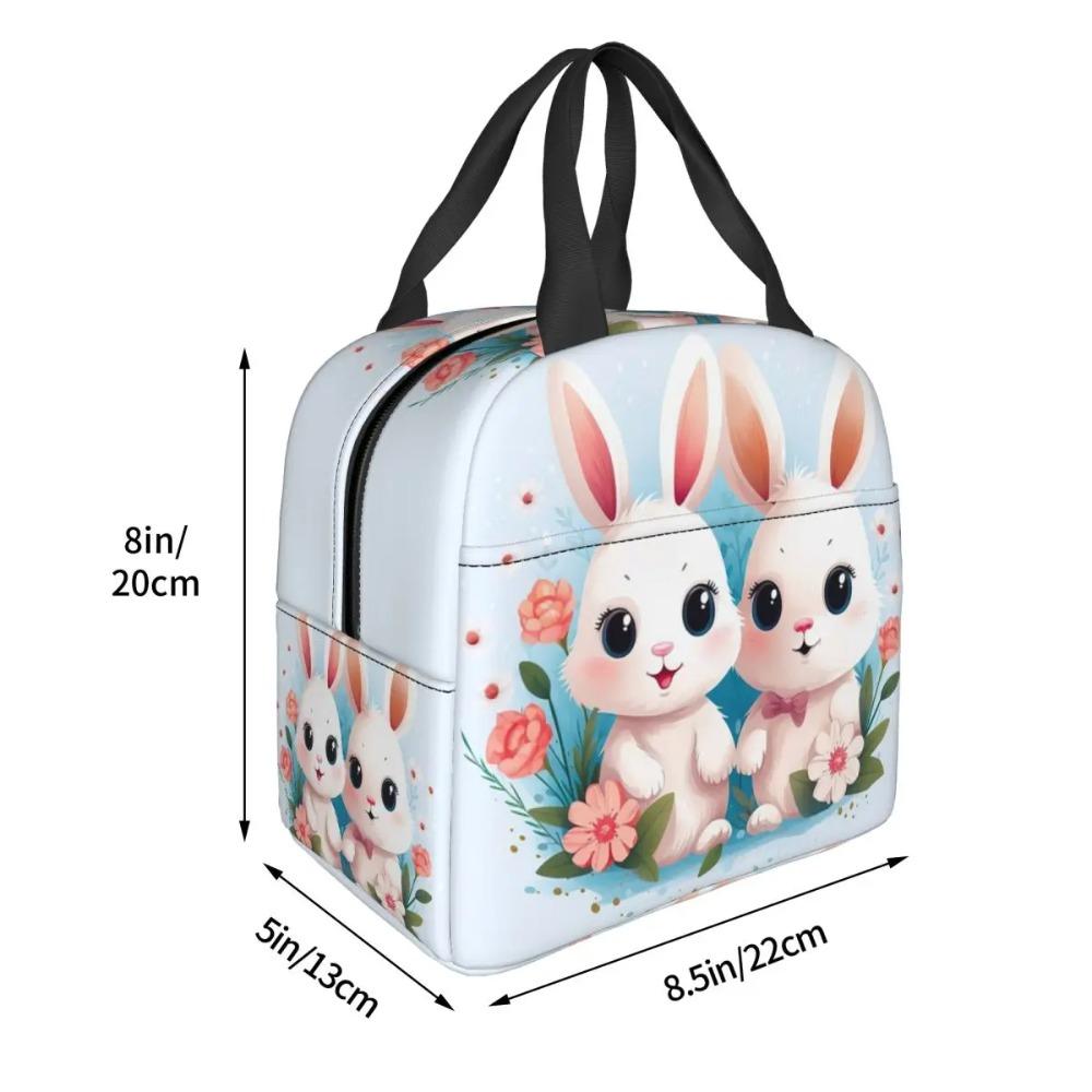 Cute Cartoon Two Little White Rabbits Insulated Lunch Bag for Women Cooler Thermal Food Box Tote Leakproof Lunch Boxes Container