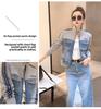 Women's 2023 Korean-Style Retro Patchwork Denim Jacket - Age-Reducing Short Zipper Stand Collar, Long-Sleeved Top for Spring